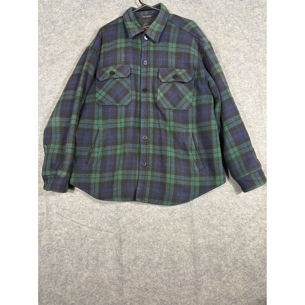 Dash Classics Mens Plaid Flannel Lined‎ Shirt Jacket Blue Green Size L G